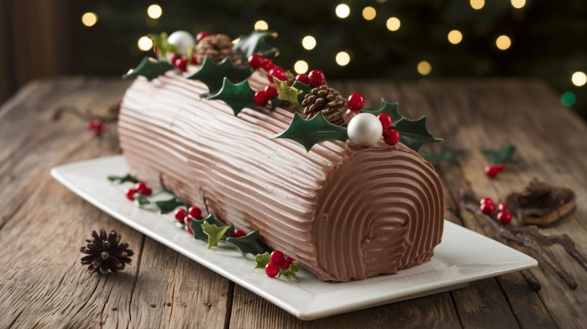 Cette bûche de Noël à la mousse de chocolat se prépare sans four et juste avec quatre ingrédients